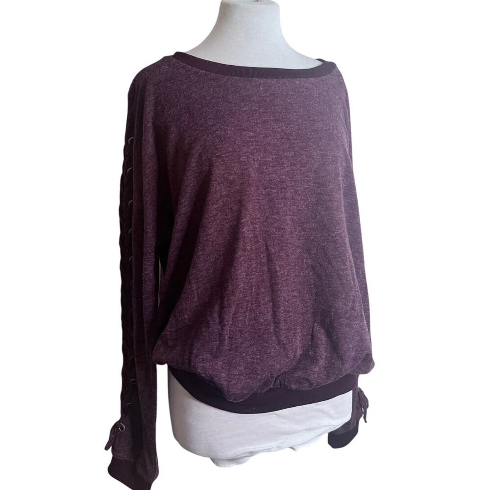 Umgee Maroon Boat Neck Sweater Lace Up Long Sleeves‎ Women's L